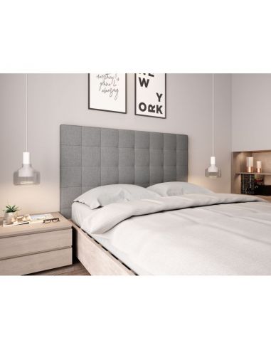 Tête de lit capitonnée en tissu OBED motif carré grise 140 x 120 cm