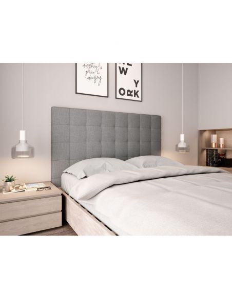 Tête de lit capitonnée en tissu OBED motif carré grise 140 x 120 cm