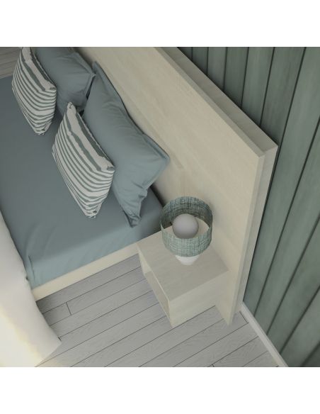 Pack Tête de lit avec 2 chevets en Bois, Coloris Bois Flotté Crème, Collection Saint Malo