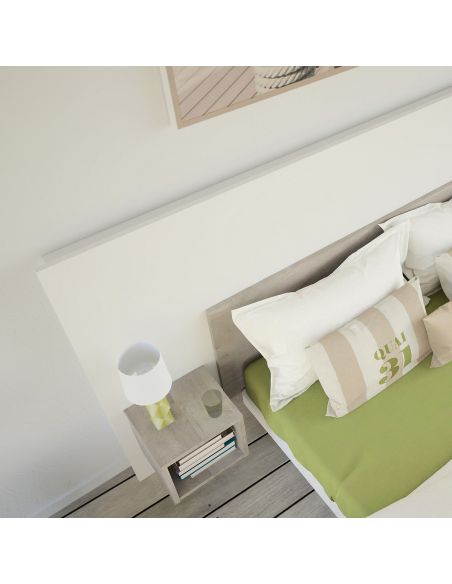 Pack Tête de lit avec 2 chevets en Bois, Coloris Blanc Mat et chêne cigare 