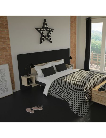 Pack Tête de lit avec 2 chevets en Bois, Graphite et Chêne Blond, Collection Fôret Noire