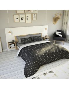 Pack Tête de lit avec 2 chevets en Bois, Blanc Mat et Chêne Blond , Collection Amsterdam