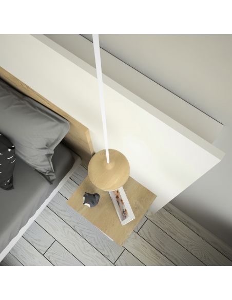 Pack Tête de lit avec 2 chevets en Bois, Blanc Mat et Chêne Blond , Collection Amsterdam