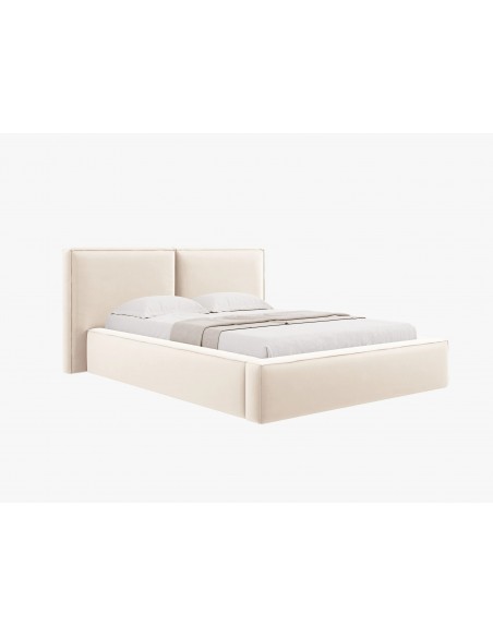 Lit Coffre en Velours Avec Tête de Lit Double, Couleur Beige Clair, Jodie, Marque Micadoni