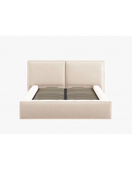 Lit Coffre en Velours Avec Tête de Lit Double, Couleur Beige Clair, Jodie, Marque Micadoni