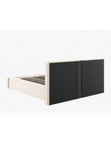 Lit Coffre en Velours Avec Tête de Lit Double, Couleur Beige Clair, Jodie, Marque Micadoni