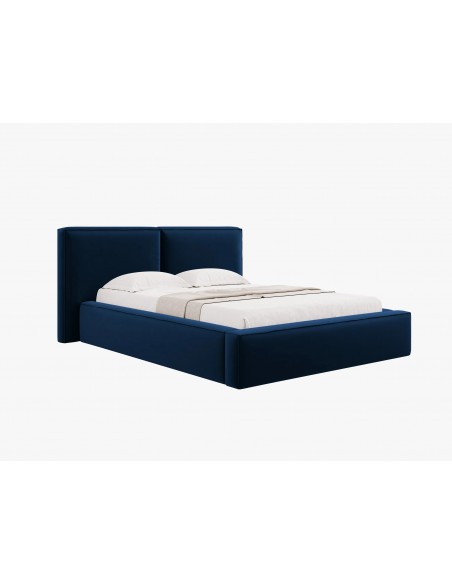 Lit Coffre en Velours Avec Tête de Lit Double, Couleur Bleu Roi, Jodie, Marque Micadoni