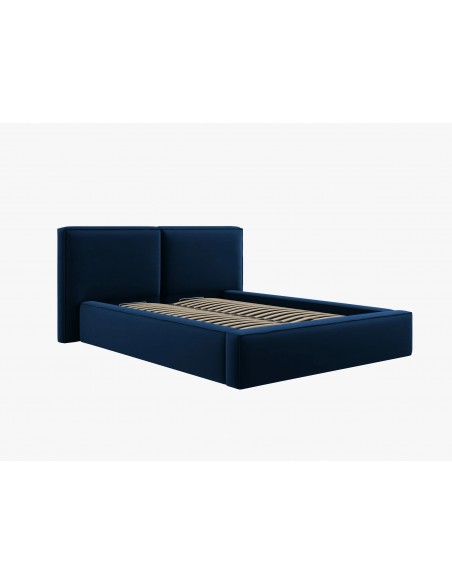 Lit Coffre en Velours Avec Tête de Lit Double, Couleur Bleu Roi, Jodie, Marque Micadoni