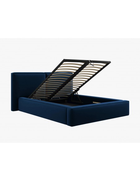 Lit Coffre en Velours Avec Tête de Lit Double, Couleur Bleu Roi, Jodie, Marque Micadoni