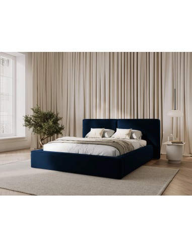 Lit Coffre en Velours Avec Tête de Lit Double, Couleur Bleu Roi, Jodie, Marque Micadoni