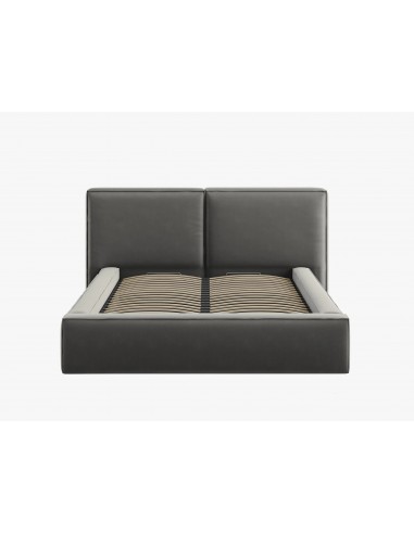 Lit Coffre en Velours Avec Tête de Lit Double, Couleur Gris Clair, Jodie, Marque Micadoni
