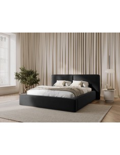 Lit Coffre en Velours Avec Tête de Lit Double, Couleur Gris, Jodie, Marque Micadoni
