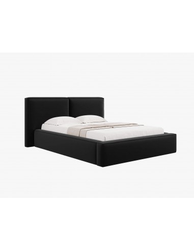 Lit Coffre en Velours Avec Tête de Lit Double, Couleur Noir, Jodie, Marque Micadoni