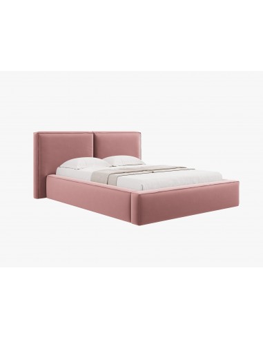 Lit Coffre en Velours Avec Tête de Lit Double, Couleur Rose, Jodie, Marque Micadoni
