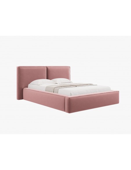 Lit Coffre en Velours Avec Tête de Lit Double, Couleur Rose, Jodie, Marque Micadoni