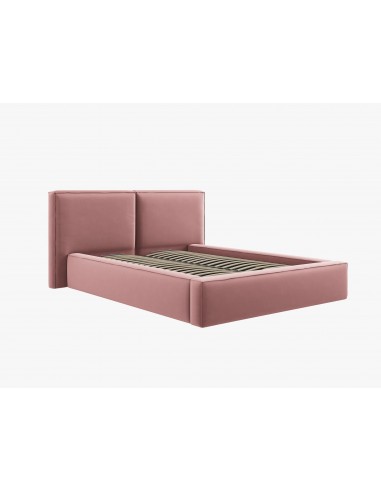 Lit Coffre en Velours Avec Tête de Lit Double, Couleur Rose, Jodie, Marque Micadoni
