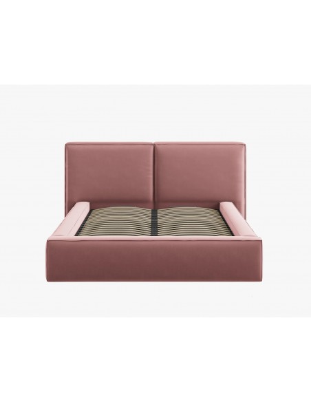 Lit Coffre en Velours Avec Tête de Lit Double, Couleur Rose, Jodie, Marque Micadoni