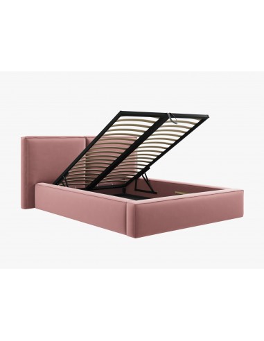 Lit Coffre en Velours Avec Tête de Lit Double, Couleur Rose, Jodie, Marque Micadoni