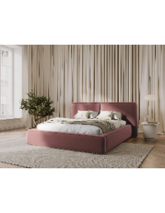 Lit Coffre en Velours Avec Tête de Lit Double, Couleur Rose, Jodie, Marque Micadoni