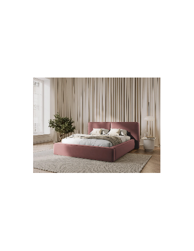 Lit Coffre en Velours Avec Tête de Lit Double, Couleur Rose, Jodie, Marque Micadoni
