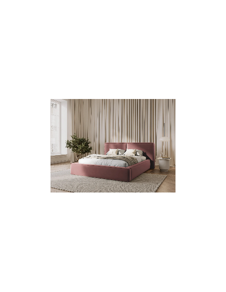 Lit Coffre en Velours Avec Tête de Lit Double, Couleur Rose, Jodie, Marque Micadoni