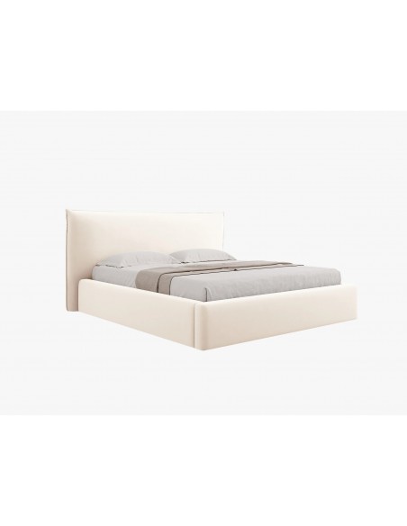 Lit Coffre en Velours Avec Tête de Lit, Couleur Beige Clair, Agate, Marque Micadoni