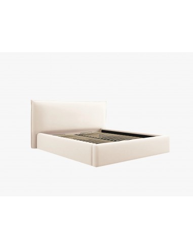 Lit Coffre en Velours Avec Tête de Lit, Couleur Beige Clair, Agate, Marque Micadoni