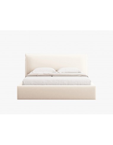 Lit Coffre en Velours Avec Tête de Lit, Couleur Beige Clair, Agate, Marque Micadoni
