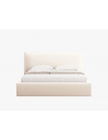 Lit Coffre en Velours Avec Tête de Lit, Couleur Beige Clair, Agate, Marque Micadoni