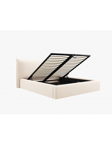 Lit Coffre en Velours Avec Tête de Lit, Couleur Beige Clair, Agate, Marque Micadoni