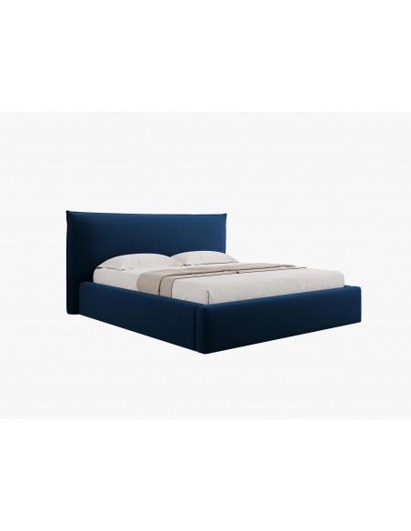 Lit Coffre en Velours Avec Tête de Lit, Couleur Bleu Roi, Agate, Marque Micadoni