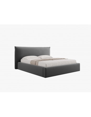 Lit Coffre en Velours Avec Tête de Lit, Couleur Gris, Agate, Marque Micadoni