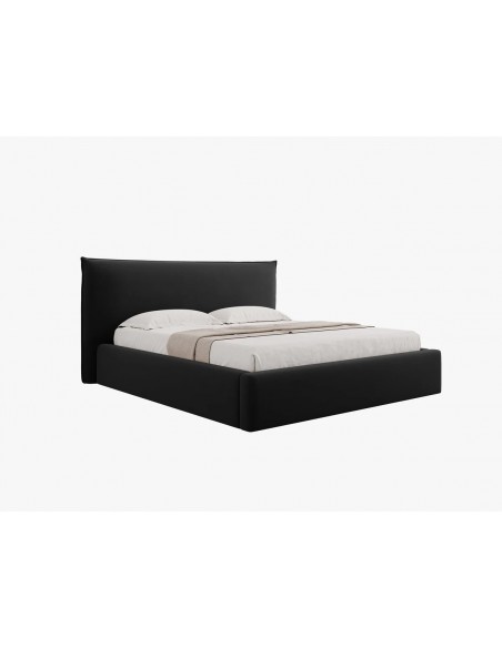 Lit Coffre en Velours Avec Tête de Lit, Couleur Noir, Agate, Marque Micadoni