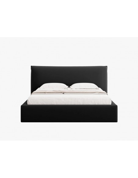 Lit Coffre en Velours Avec Tête de Lit, Couleur Noir, Agate, Marque Micadoni
