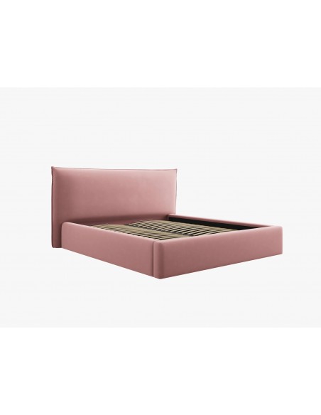 Lit Coffre en Velours Avec Tête de Lit, Couleur Rose, Agate, Marque Micadoni