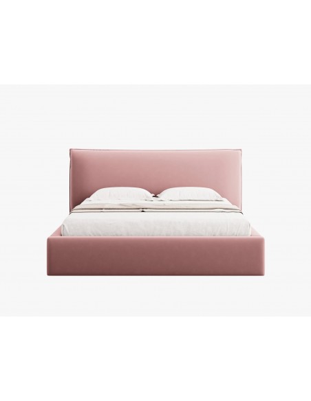 Lit Coffre en Velours Avec Tête de Lit, Couleur Rose, Agate, Marque Micadoni