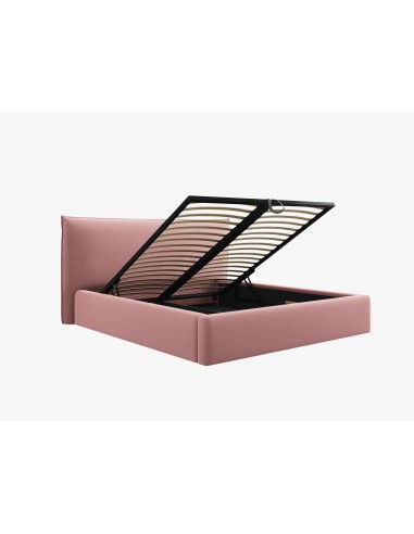 Lit Coffre en Velours Avec Tête de Lit, Couleur Rose, Agate, Marque Micadoni