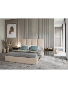 Lit Coffre en Velours Avec Tête de Lit, Couleur Beige, Pyla, Marque Micadoni