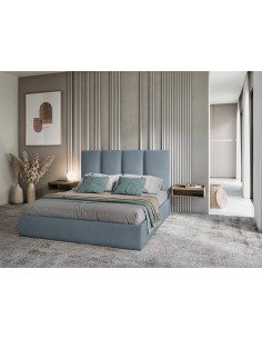 Lit Coffre en Velours Avec Tête de Lit, Couleur Bleu, Pyla, Marque Micadoni