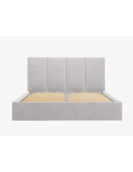 Lit Coffre en Velours Avec Tête de Lit, Couleur Gris Clair, Pyla, Marque Micadoni