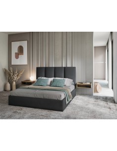 Lit Coffre en Velours Avec Tête de Lit, Couleur Gris Foncé, Pyla, Marque Micadoni