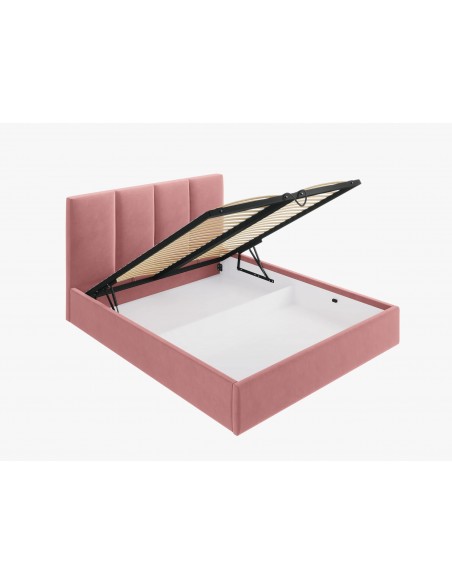 Lit Coffre en Velours Avec Tête de Lit, Couleur Rose, Pyla, Marque Micadoni