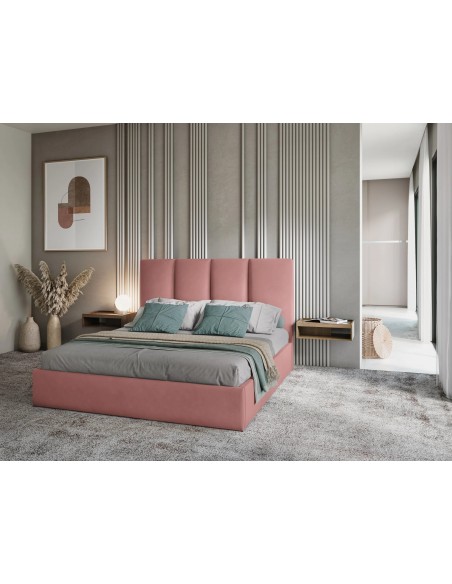 Lit Coffre en Velours Avec Tête de Lit, Couleur Rose, Pyla, Marque Micadoni