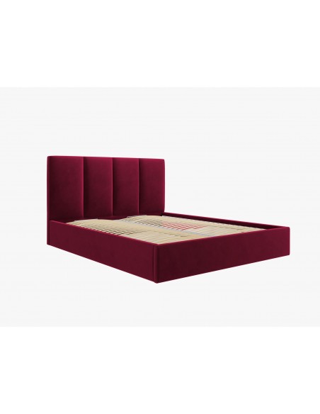 Lit Coffre en Velours Avec Tête de Lit, Couleur Rouge Foncé, Pyla, Marque Micadoni
