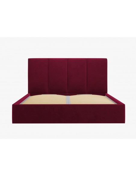 Lit Coffre en Velours Avec Tête de Lit, Couleur Rouge Foncé, Pyla, Marque Micadoni