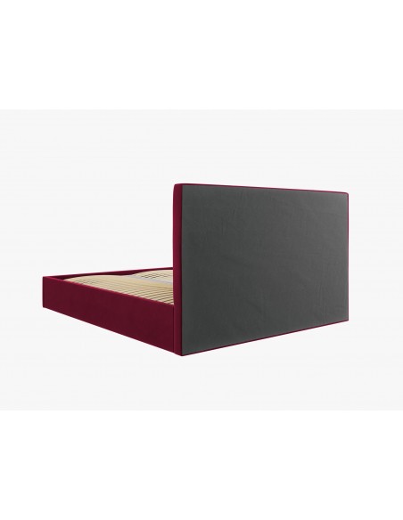 Lit Coffre en Velours Avec Tête de Lit, Couleur Rouge Foncé, Pyla, Marque Micadoni