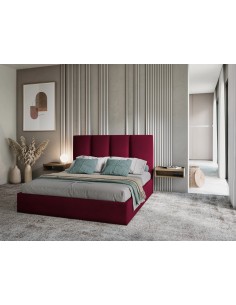 Lit Coffre en Velours Avec Tête de Lit, Couleur Rouge Foncé, Pyla, Marque Micadoni