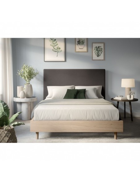 TETE DE LIT VELOURS COTELE LAUREL GRIS FONCE