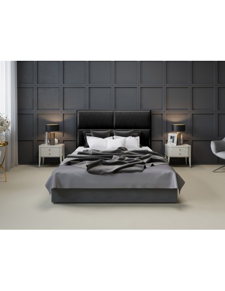 Tête De Lit En Velours, Couleur Noir, Lara, Marque Milo Casa