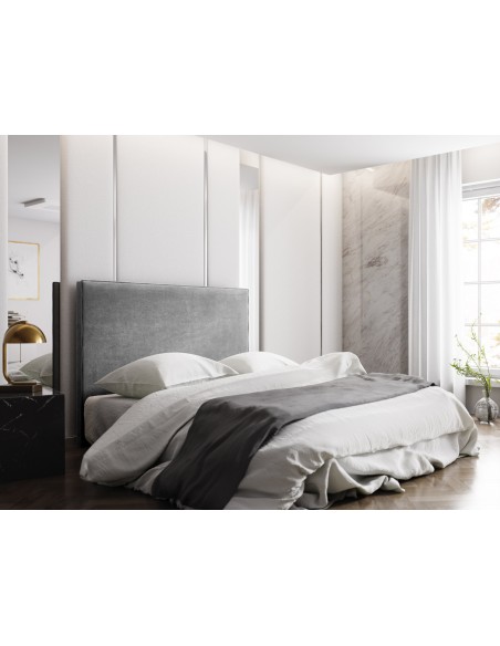 Tête De Lit En Velours, Couleur Gris Clair, Natalia, Marque Milo Casa